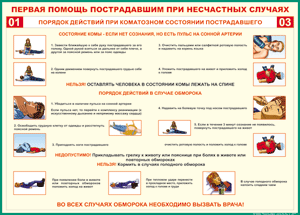 Таблица "Порядок действий при коматозном состоянии пострадавшего" (100х140 сантиметров, винил) - fgospostavki.ru - Ростов-на-Дону