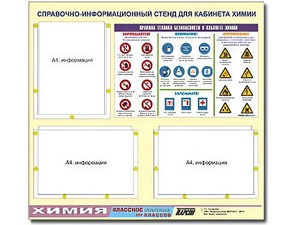Стенд информационный "Правила техники безопасности в кабинете химии" (75х70, 3 кармана) - fgospostavki.ru - Ростов-на-Дону