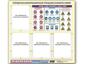 Стенд информационный "Правила техники безопасности в кабинете химии" (80х75, 4 кармана) - fgospostavki.ru - Ростов-на-Дону