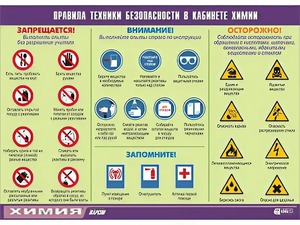 Таблица демонстрационная "Правила техники безопасности в кабинете химии" (винил 100х140) - fgospostavki.ru - Ростов-на-Дону