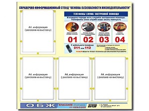 Стенд информационный "Основы безопасности жизнедеятельности" (80*75, 4 кармана) - fgospostavki.ru - Ростов-на-Дону