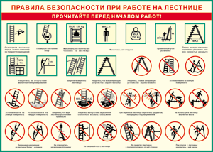 Таблица "Правила безопасности при работе на лестнице" (100х140 сантиметров, винил) - fgospostavki.ru - Ростов-на-Дону