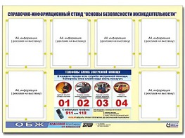 Стенд информационный "Основы безопасности жизнедеятельности" (80*110, 6 карманов) - fgospostavki.ru - Ростов-на-Дону